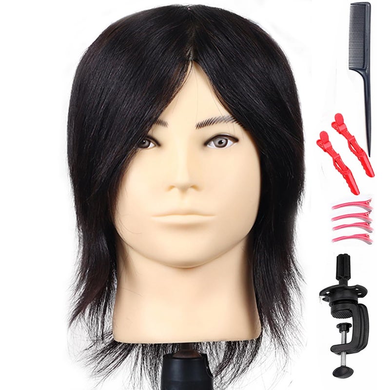 simnient Male Mannequin Head Training Head,100% Real Human Hair for Hairdressers Manikin Head for Hair Styling and Practice,Hair Stylists,Cosmetologist,Barber Shop (12 inch Classical Black) - Image 1